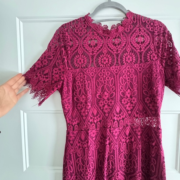 Lulu's Fuchsia Lace Midi Dress - Picture 2 of 6